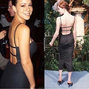 DOLCE&GABBANA 1998 VINTAGE BACKLESS MIDI TWEED DRESS, Black, size IT40/ US4